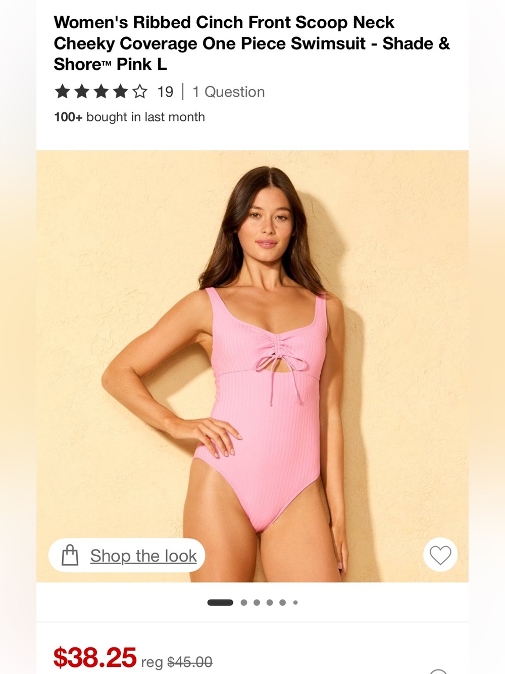Shade & Shore Pink Ribbed One-Piece Swimsuit with Front Cinch XS